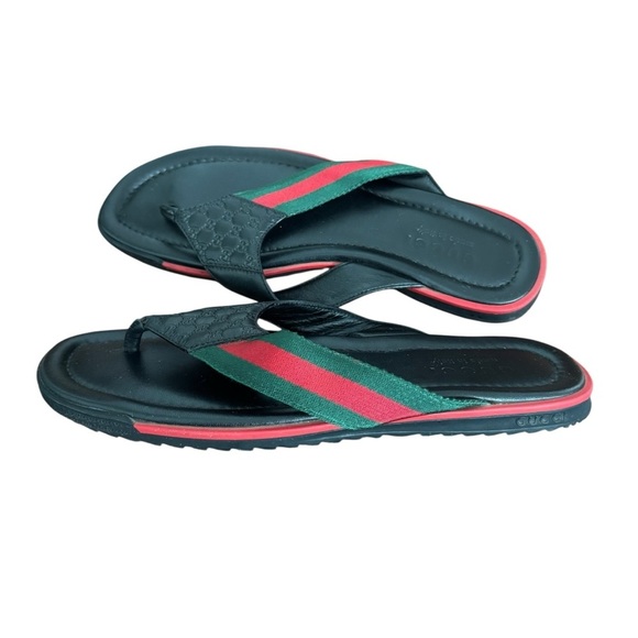 Gucci Mens Black Sandals with Red and Green Accents size 8 - Picture 4 of 5
